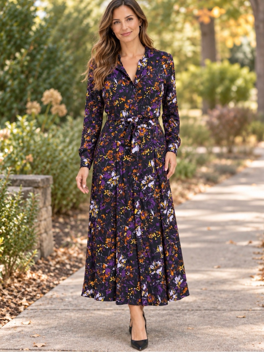 NWT In Wear Copenhagen 1969 Floral Belted Shirt Dress in Purple